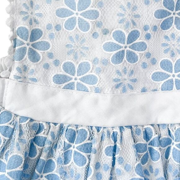 Brass Razoo White Blue Floral Lace Pinnie Pinafore Dress with Collar Size 3T - Picture 4 of 7